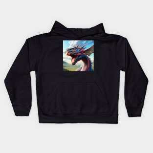 Blue and Red Spiny Dragon with White Belly Kids Hoodie